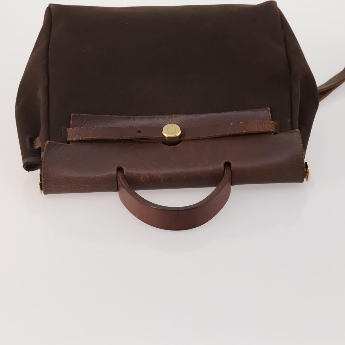 HERMES Herbag Ad Backpack Canvas 2way Brown Gold Tone Auth 202155