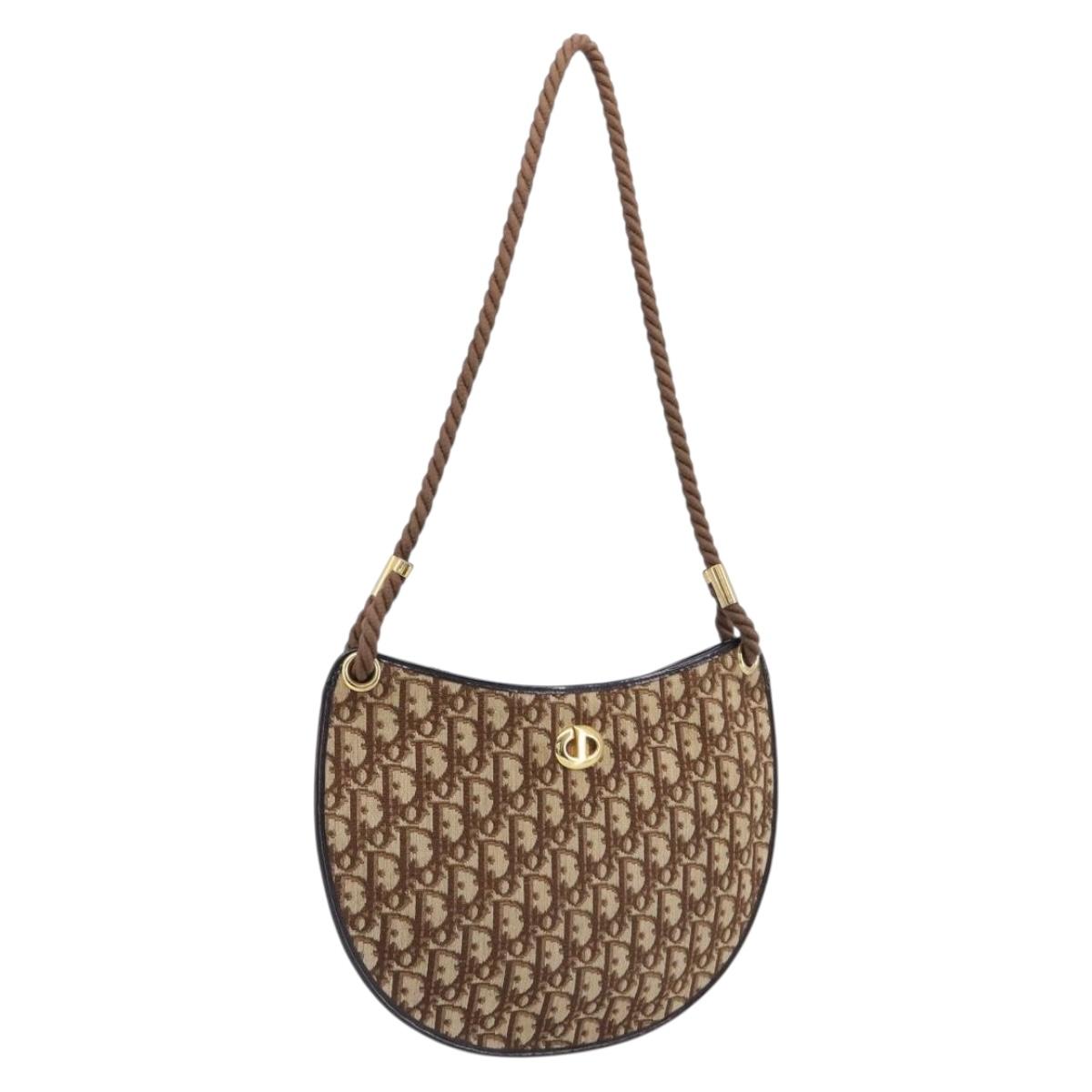 Christian Dior Trotter Canvas Shoulder Bag Brown Gold Auth 202158V