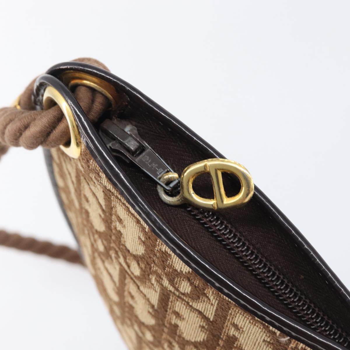Christian Dior Trotter Canvas Shoulder Bag Brown Gold Auth 202158V