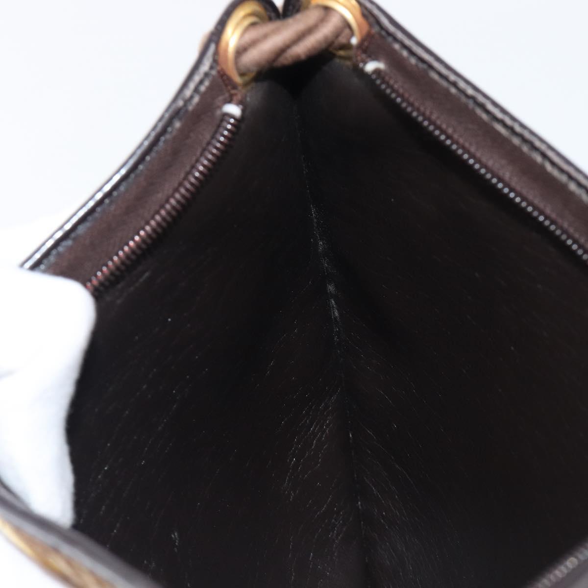 Christian Dior Trotter Canvas Shoulder Bag Brown Gold Auth 202158V