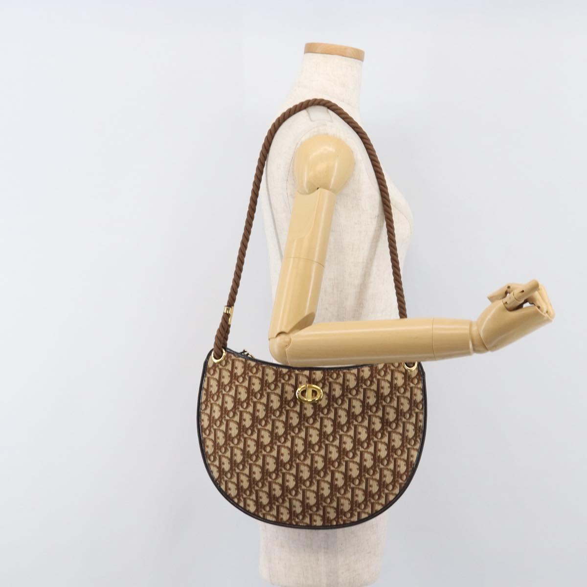 Christian Dior Trotter Canvas Shoulder Bag Brown Gold Auth 202158V