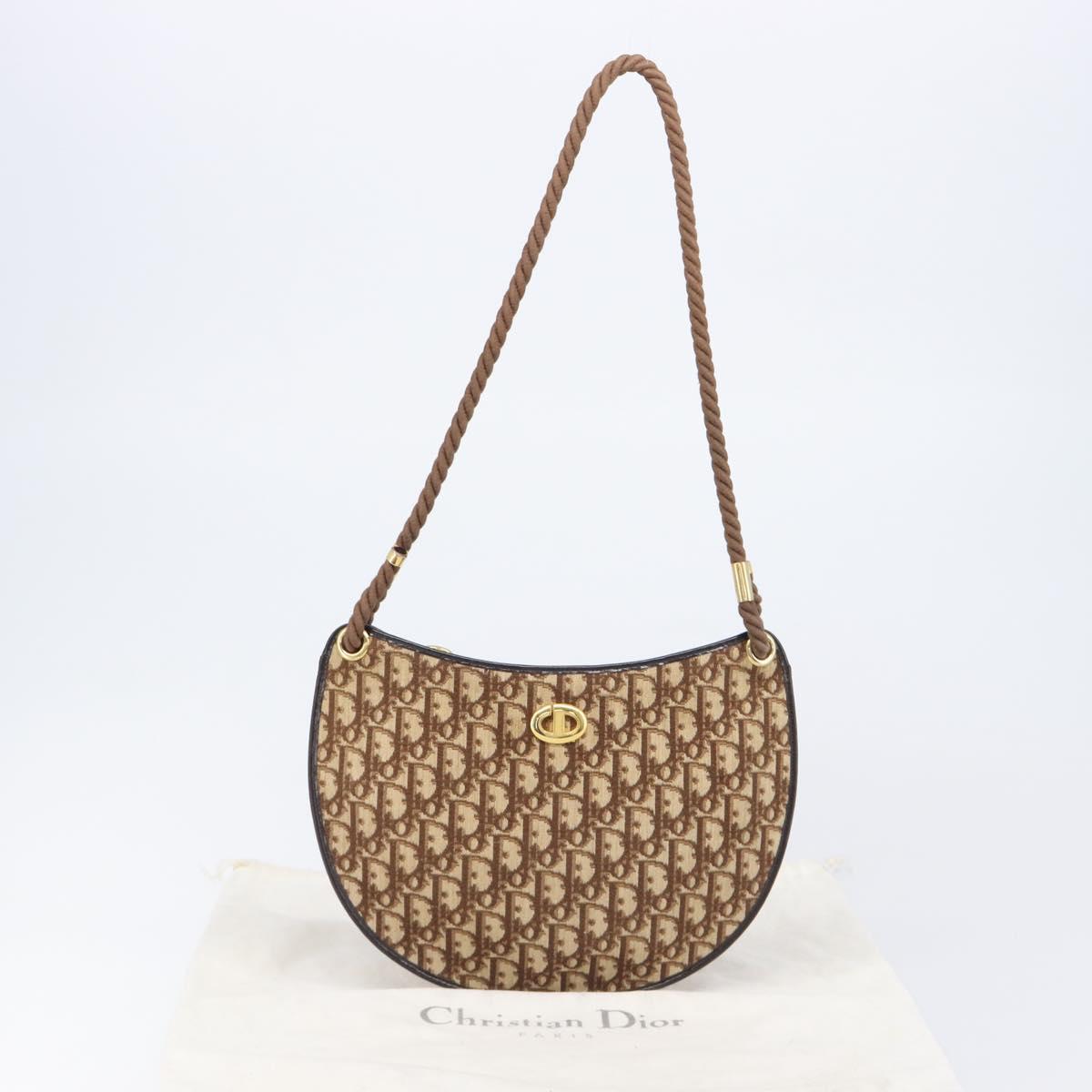 Christian Dior Trotter Canvas Shoulder Bag Brown Gold Auth 202158V