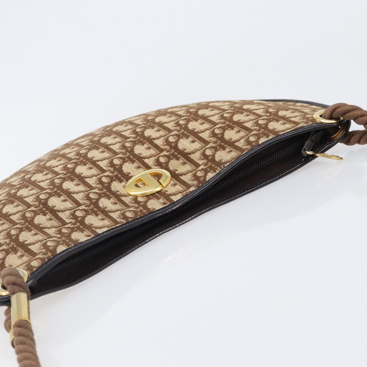 Christian Dior Trotter Canvas Shoulder Bag Brown Gold Auth 202158V