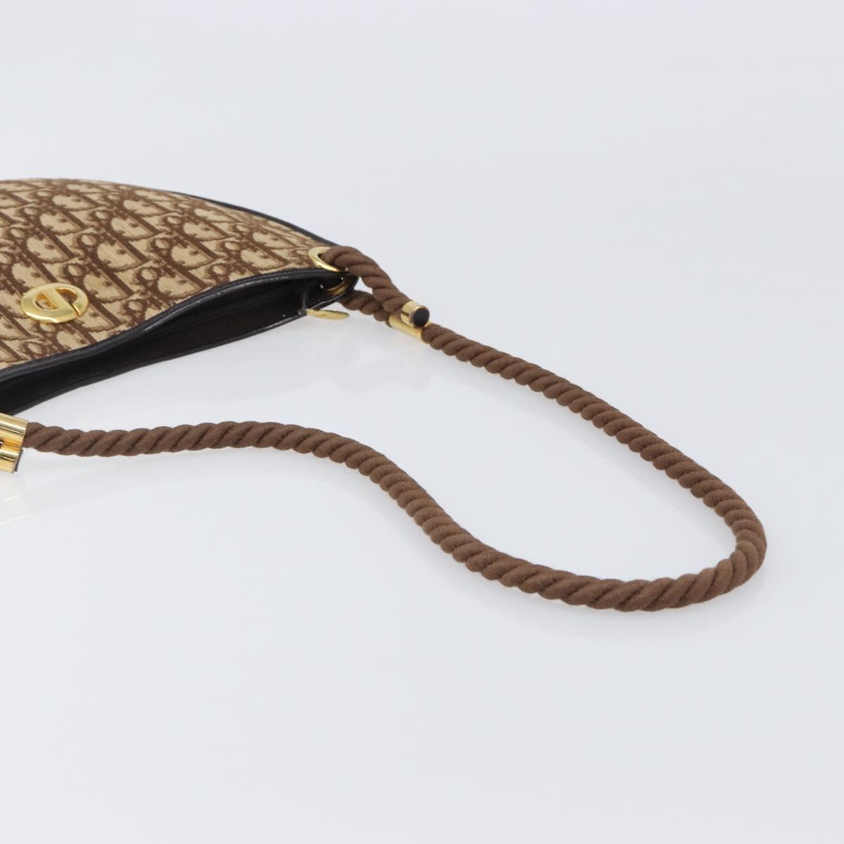 Christian Dior Trotter Canvas Shoulder Bag Brown Gold Auth 202158V