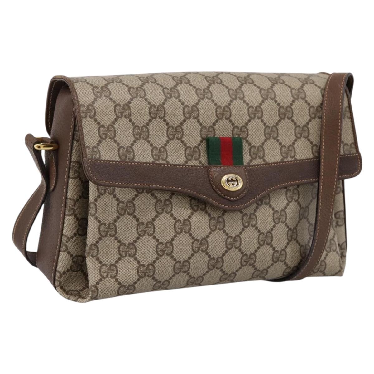 GUCCI GG Supreme Web Sherry Shoulder Bag PVC Beige Gold 904 02 084 Auth 202159