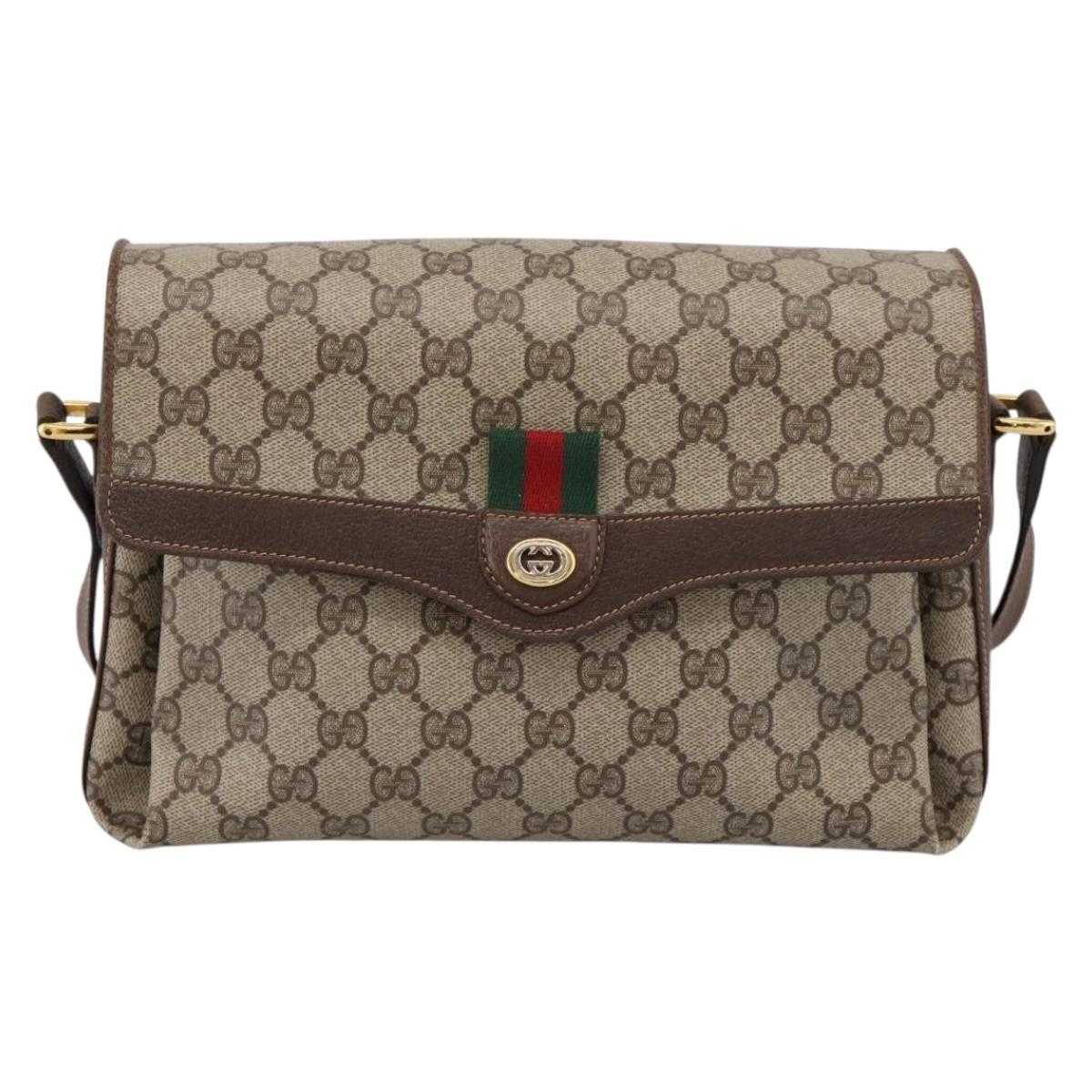 GUCCI GG Supreme Web Sherry Shoulder Bag PVC Beige Gold 904 02 084 Auth 202159