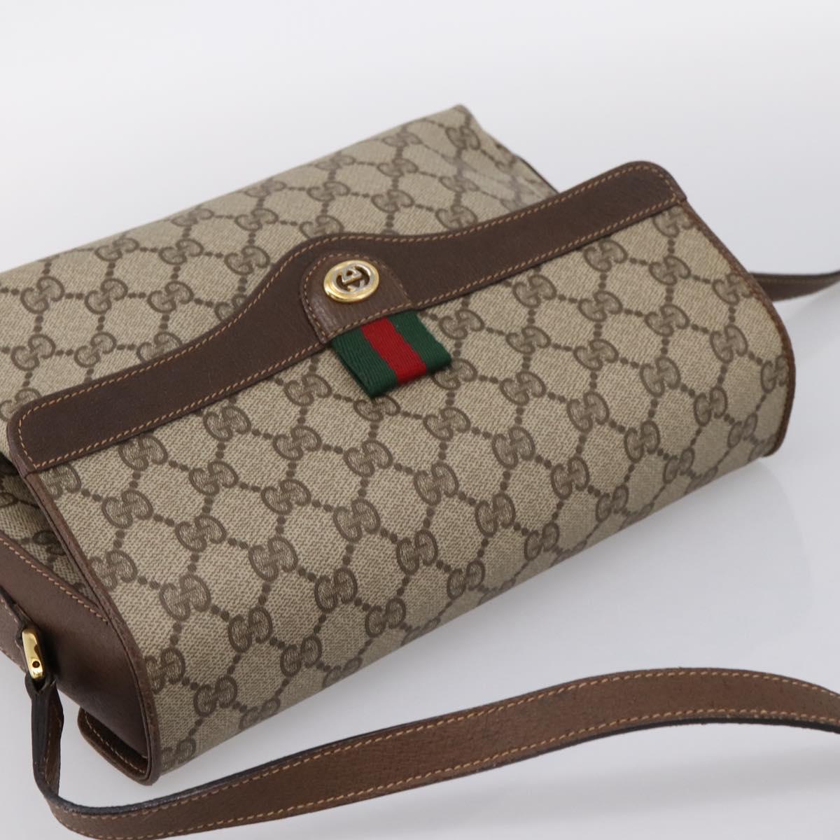 GUCCI GG Supreme Web Sherry Shoulder Bag PVC Beige Gold 904 02 084 Auth 202159