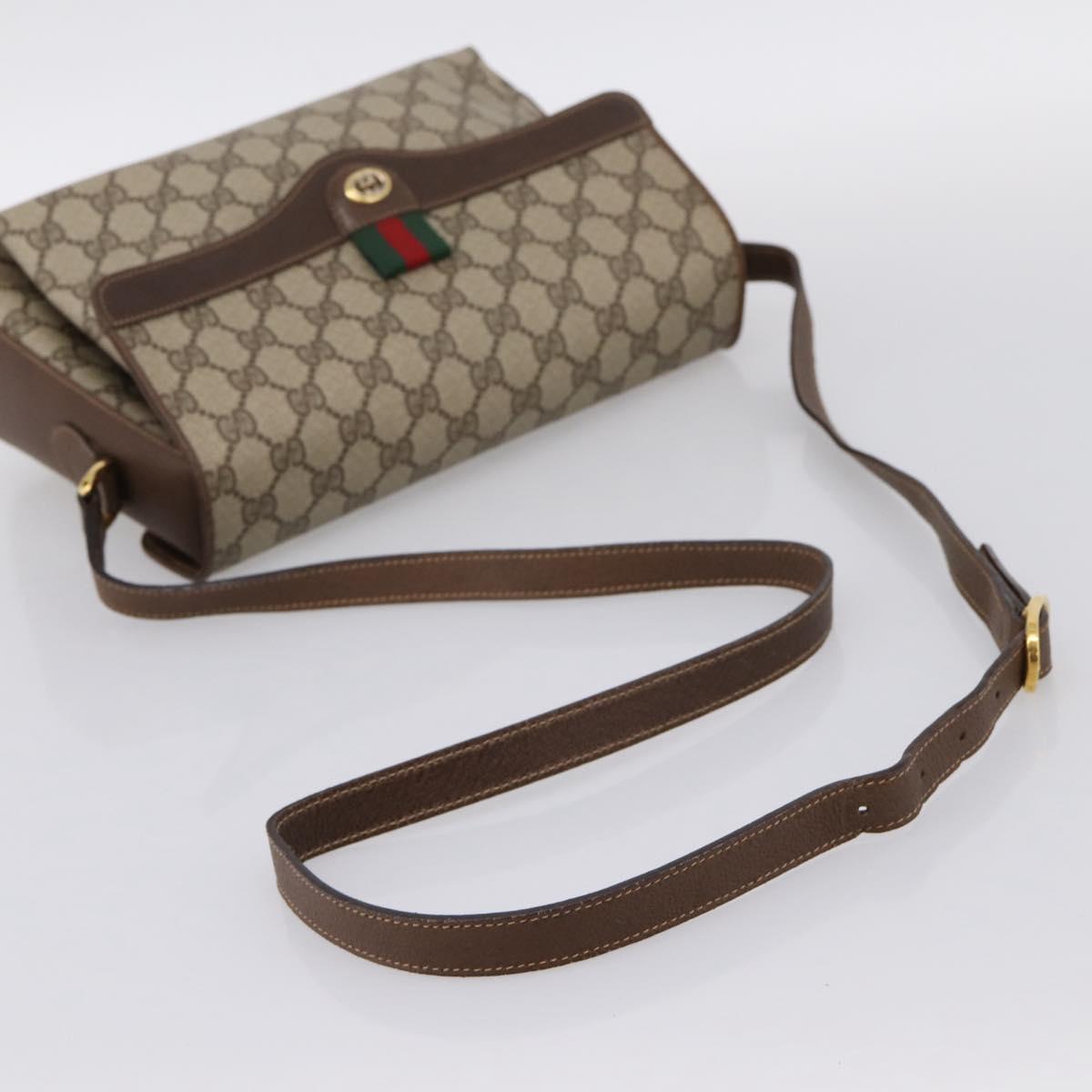 GUCCI GG Supreme Web Sherry Shoulder Bag PVC Beige Gold 904 02 084 Auth 202159