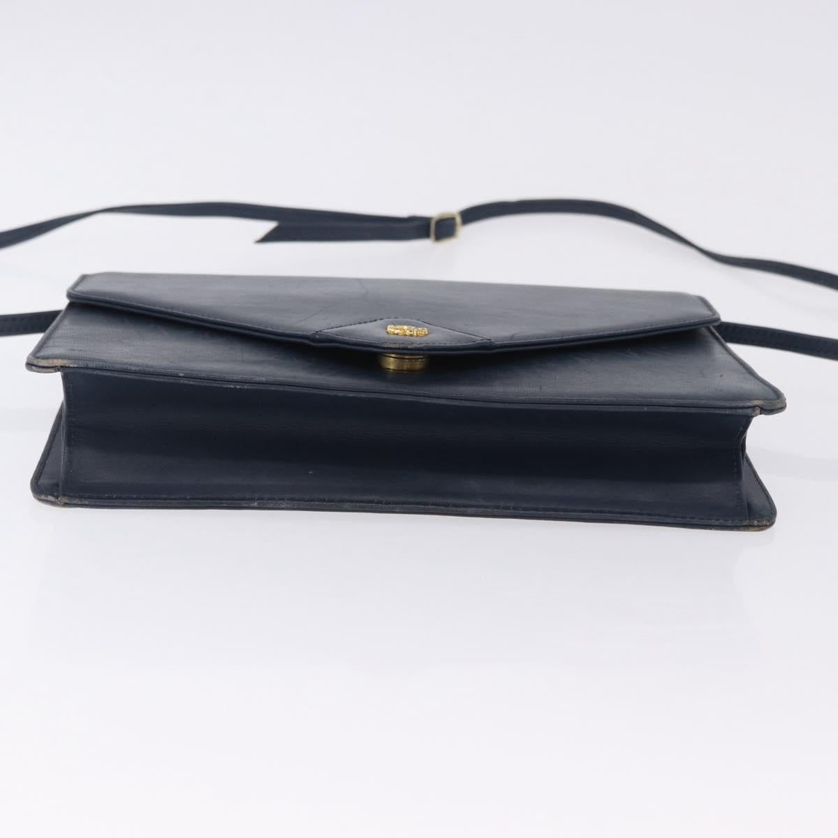 Christian Dior Shoulder Bag Leather Navy Gold Tone Auth 202161