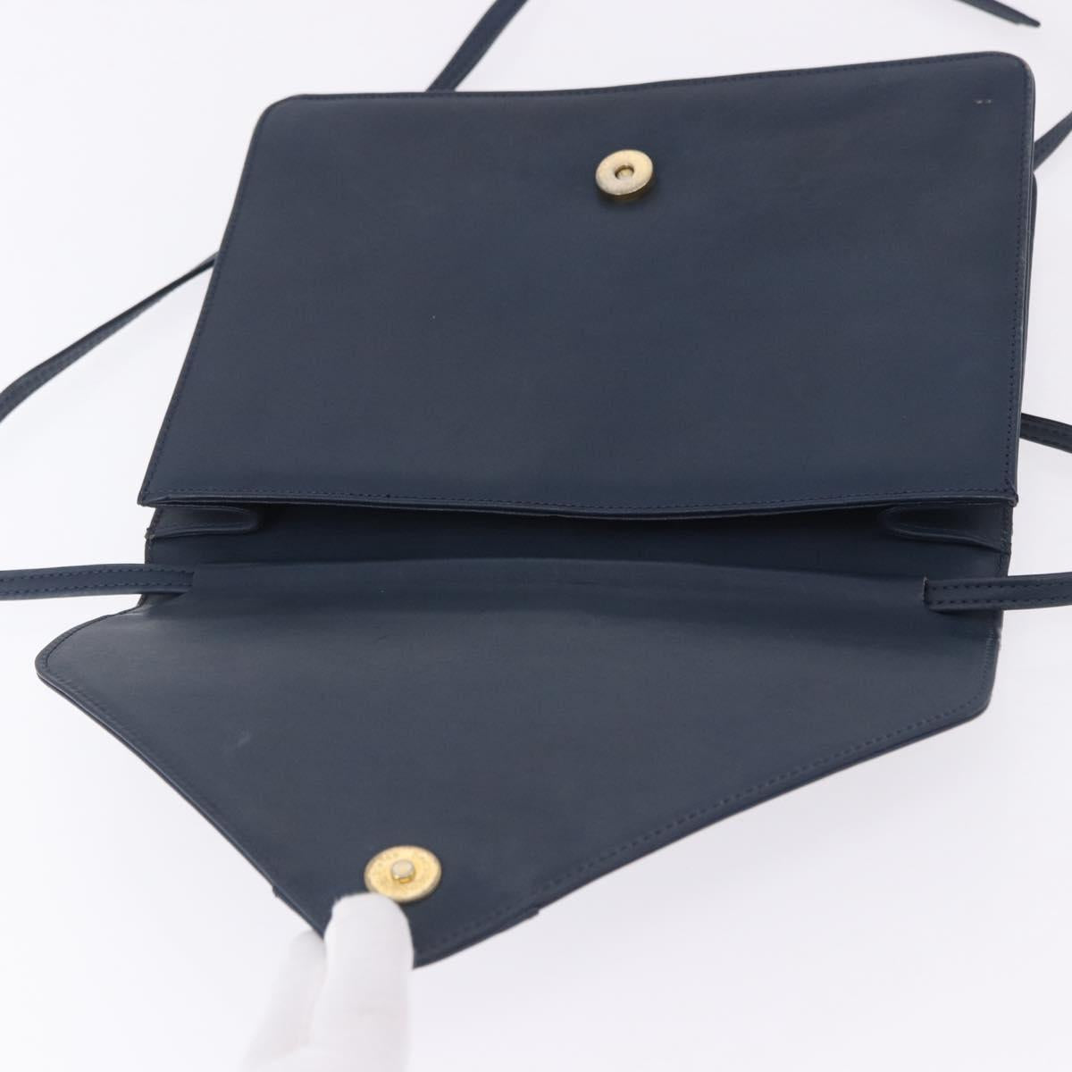 Christian Dior Shoulder Bag Leather Navy Gold Tone Auth 202161