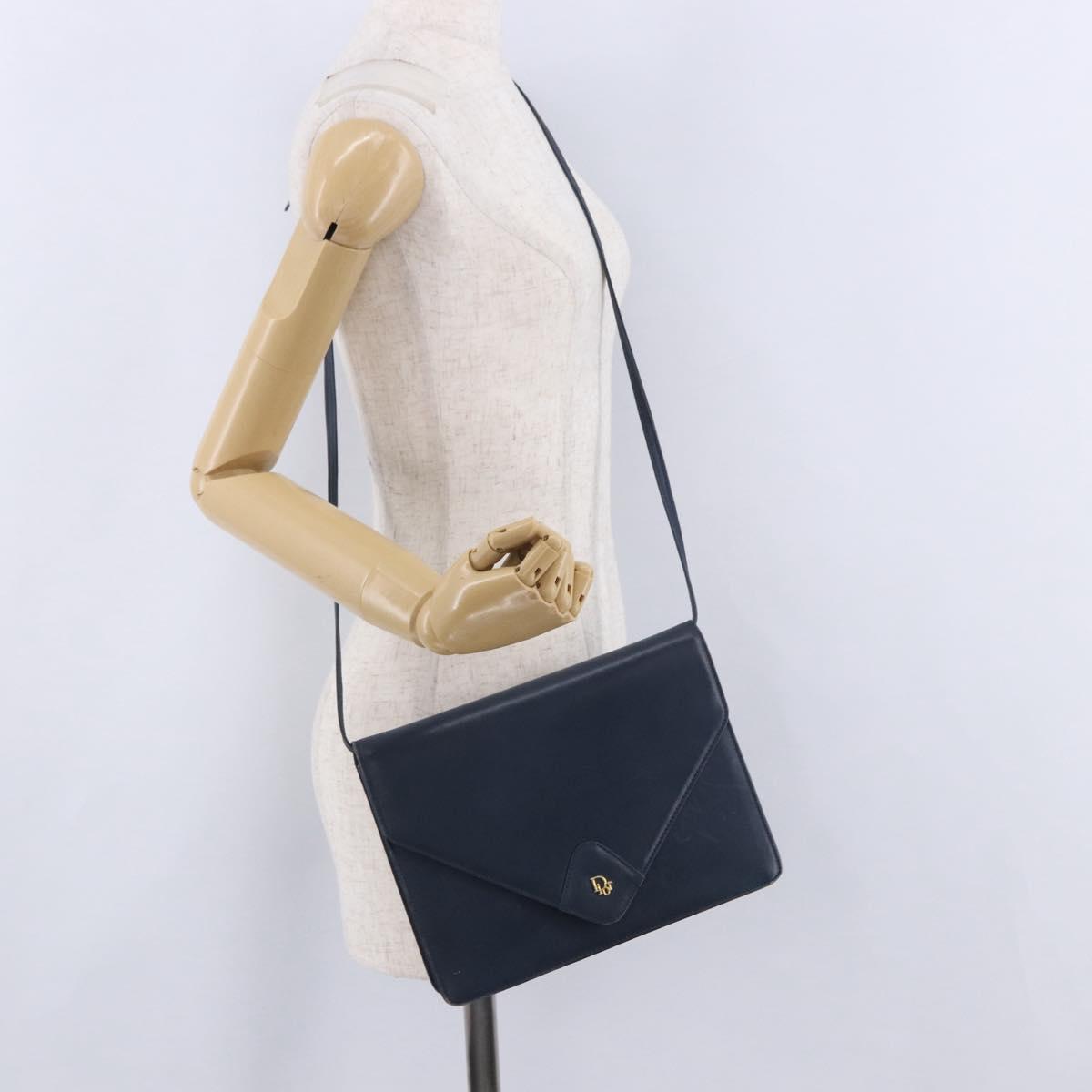 Christian Dior Shoulder Bag Leather Navy Gold Tone Auth 202161