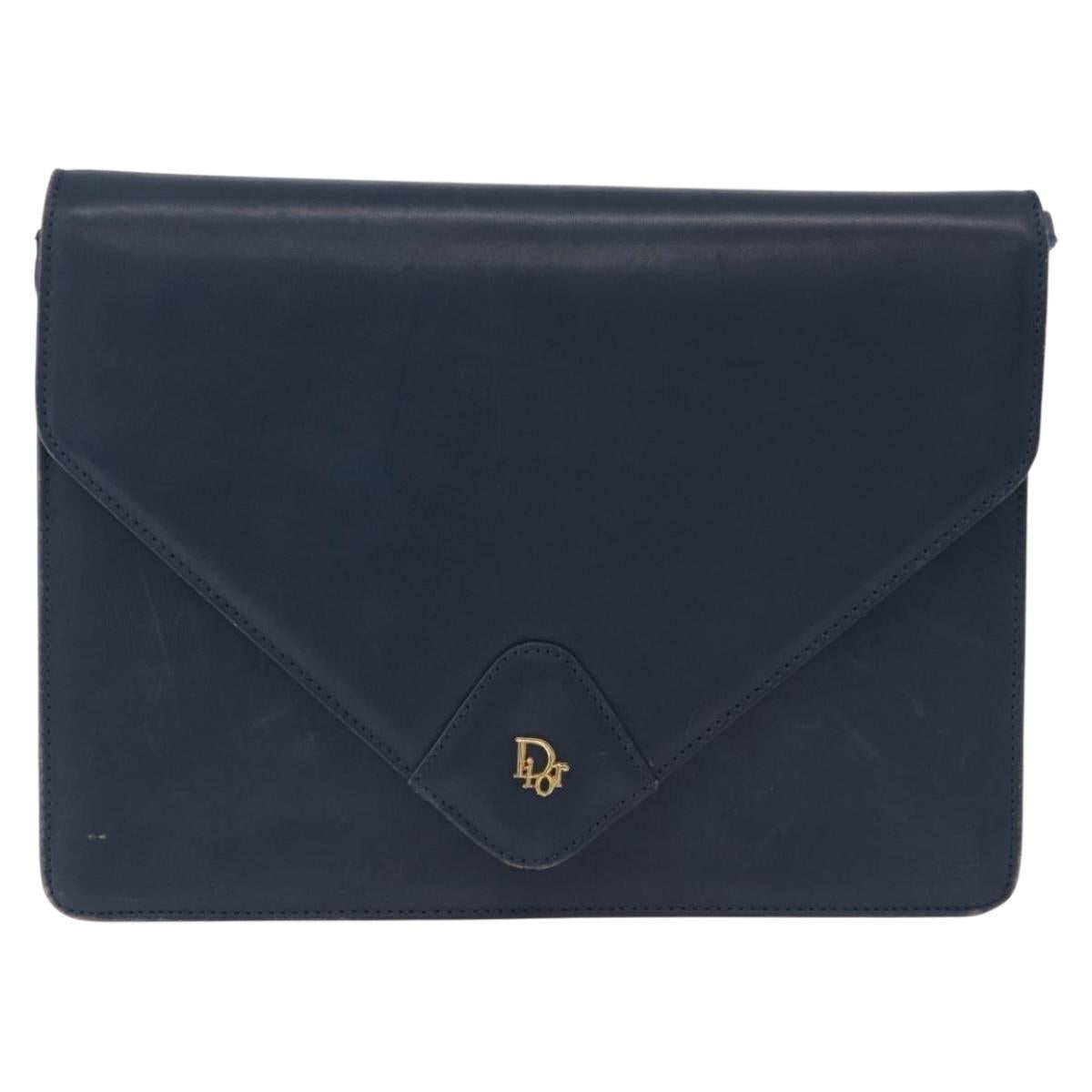 Christian Dior Shoulder Bag Leather Navy Gold Tone Auth 202161