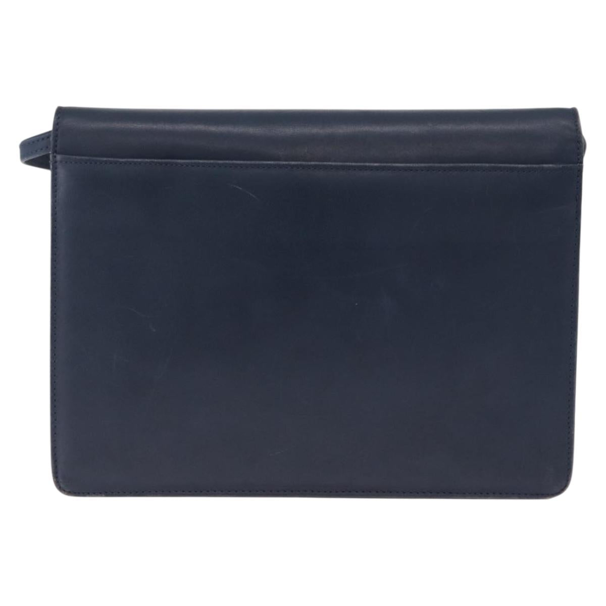 Christian Dior Shoulder Bag Leather Navy Gold Tone Auth 202161