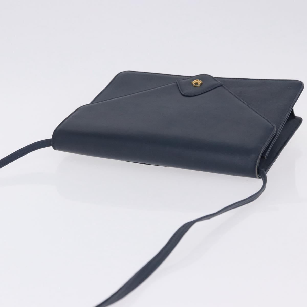 Christian Dior Shoulder Bag Leather Navy Gold Tone Auth 202161