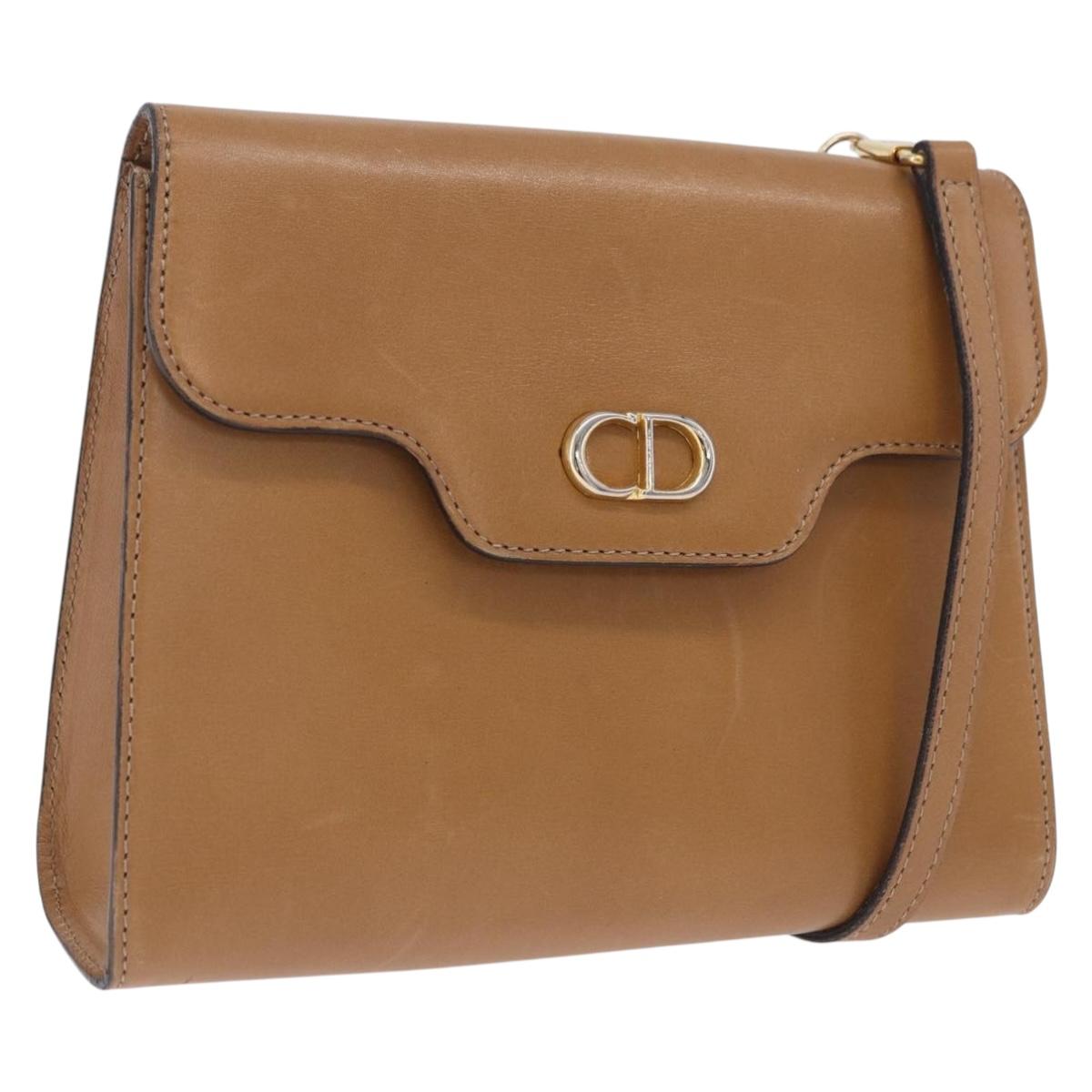 Christian Dior Shoulder Bag Leather Beige Gold Tone Auth 202162A