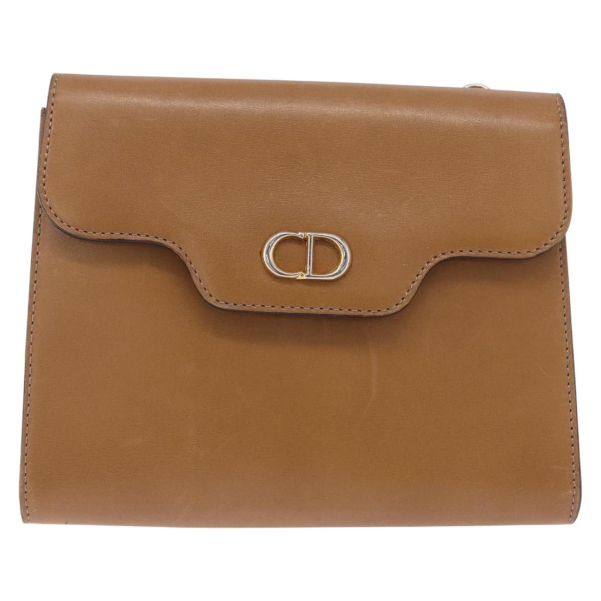 Christian Dior Shoulder Bag Leather Beige Gold Tone Auth 202162A