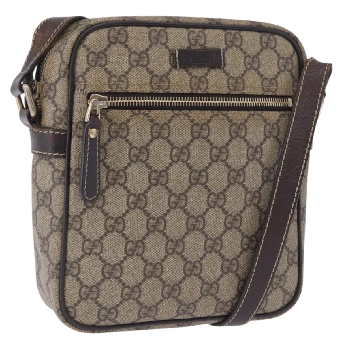 GUCCI GG Supreme Shoulder Bag PVC Beige Gold Tone 233268 Auth 202163