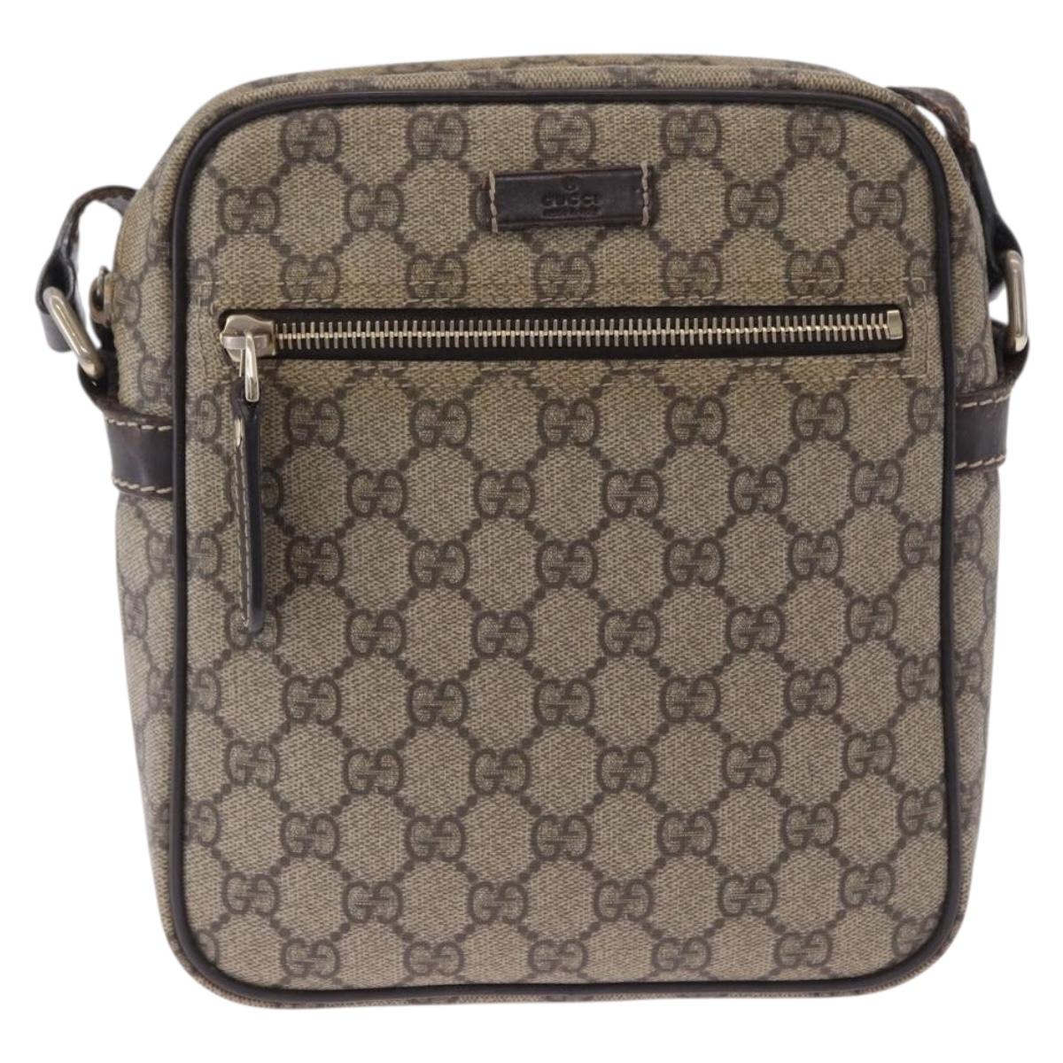 GUCCI GG Supreme Shoulder Bag PVC Beige Gold Tone 233268 Auth 202163