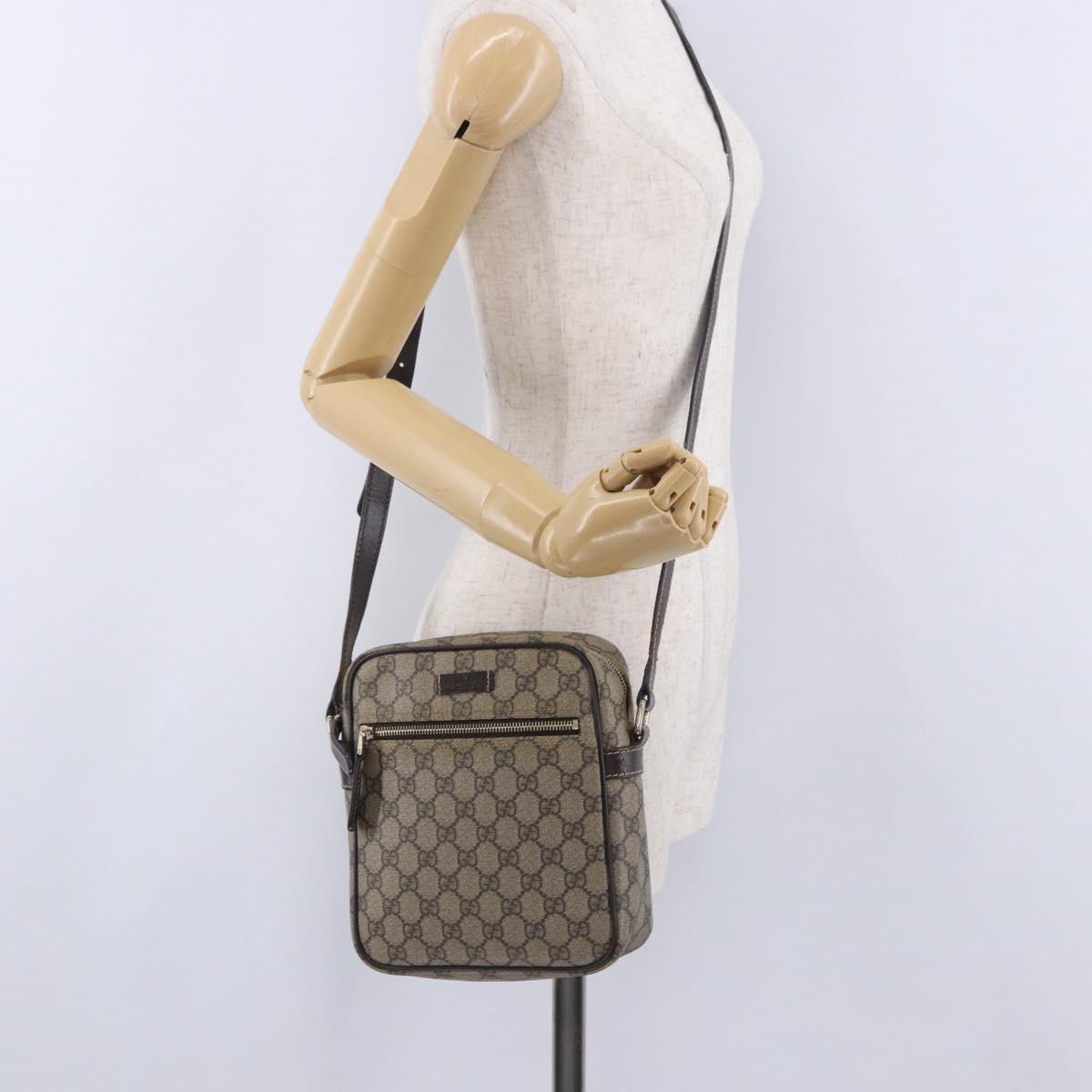 GUCCI GG Supreme Shoulder Bag PVC Beige Gold Tone 233268 Auth 202163