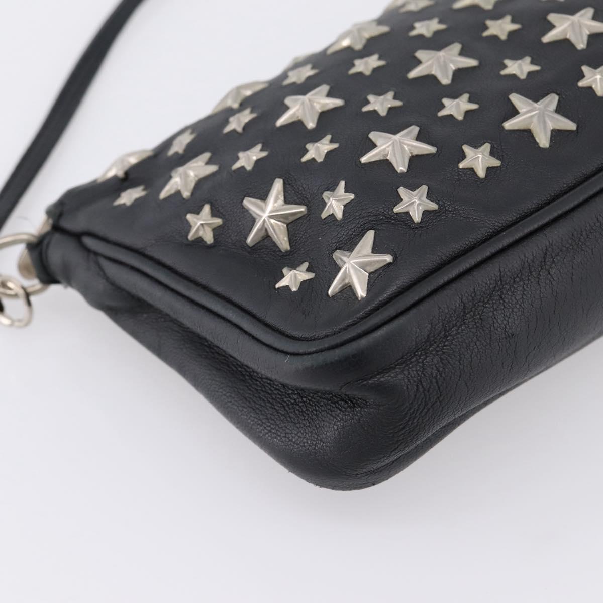 Jimmy Choo Accessory Pouch Leather Black Silver Auth 202164A