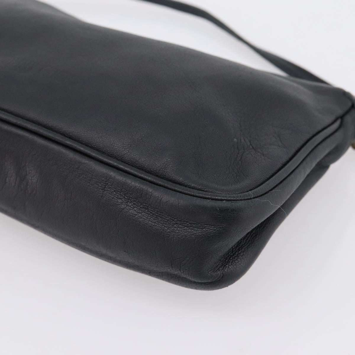 Jimmy Choo Accessory Pouch Leather Black Silver Auth 202164A