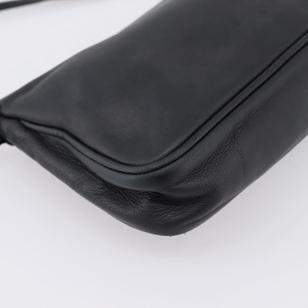 Jimmy Choo Accessory Pouch Leather Black Silver Auth 202164A