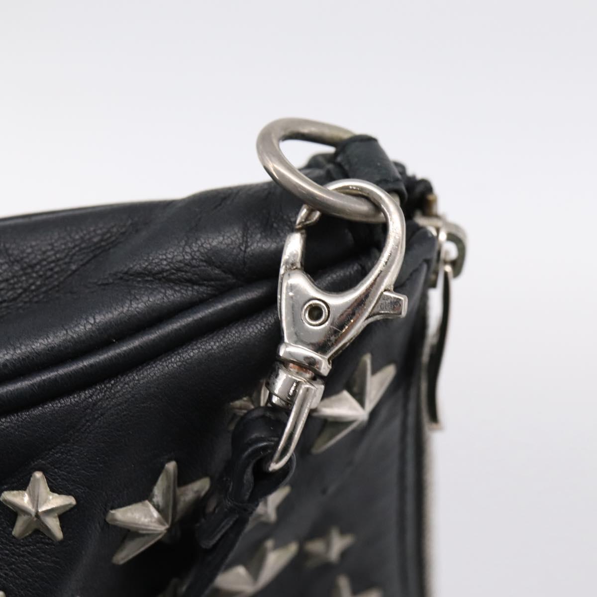 Jimmy Choo Accessory Pouch Leather Black Silver Auth 202164A