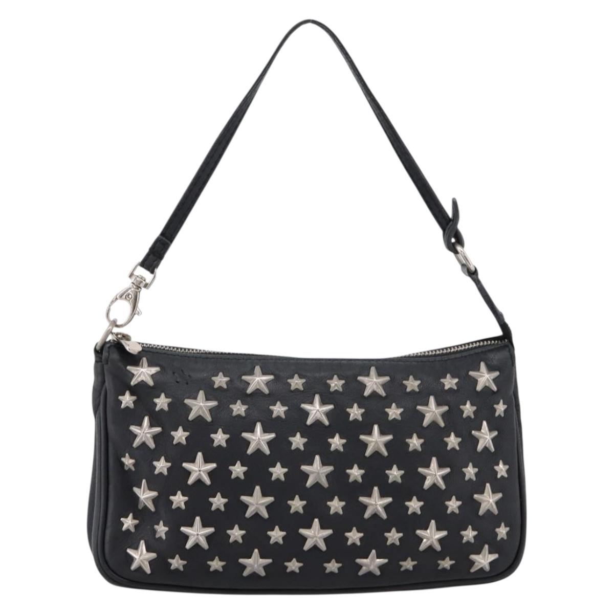Jimmy Choo Accessory Pouch Leather Black Silver Auth 202164A