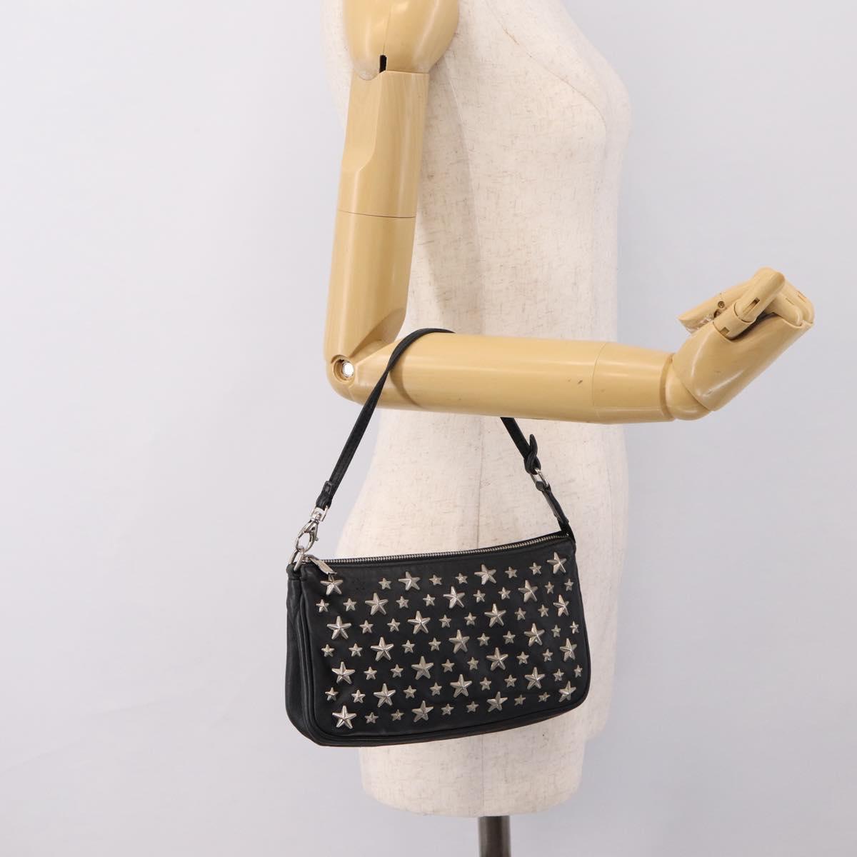 Jimmy Choo Accessory Pouch Leather Black Silver Auth 202164A