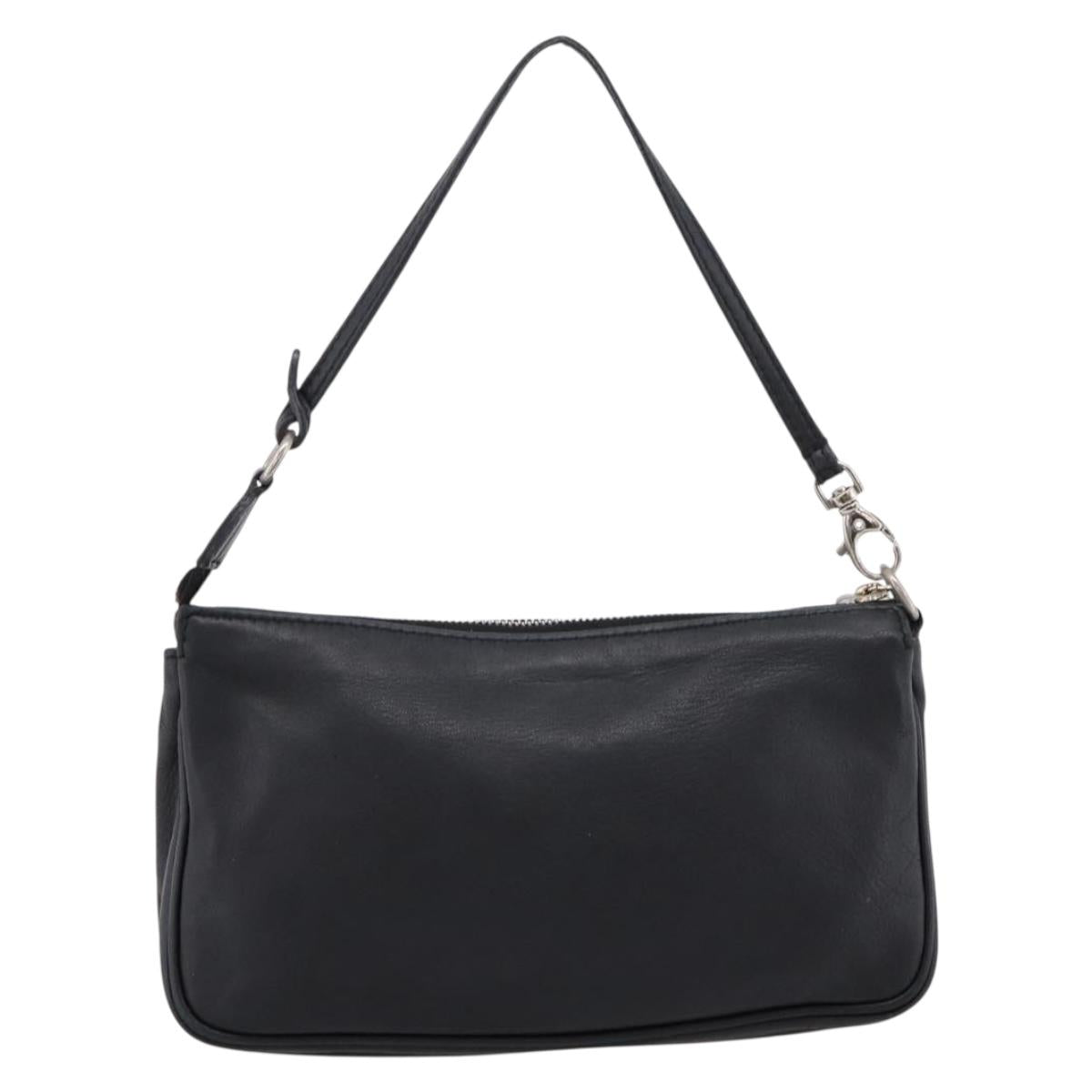 Jimmy Choo Accessory Pouch Leather Black Silver Auth 202164A