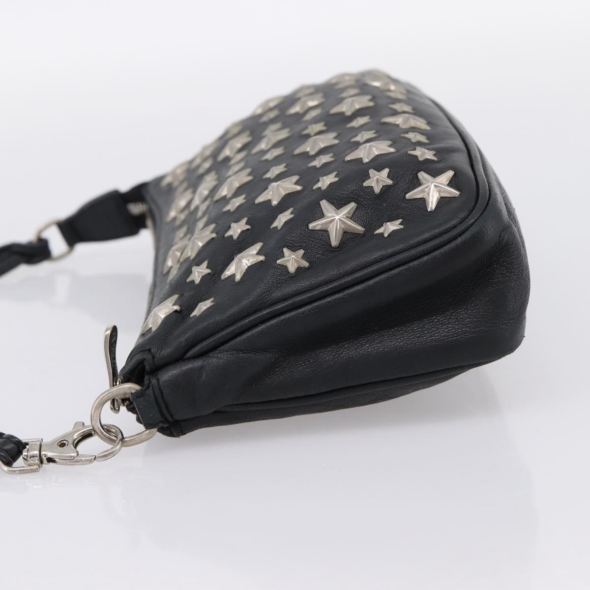 Jimmy Choo Accessory Pouch Leather Black Silver Auth 202164A
