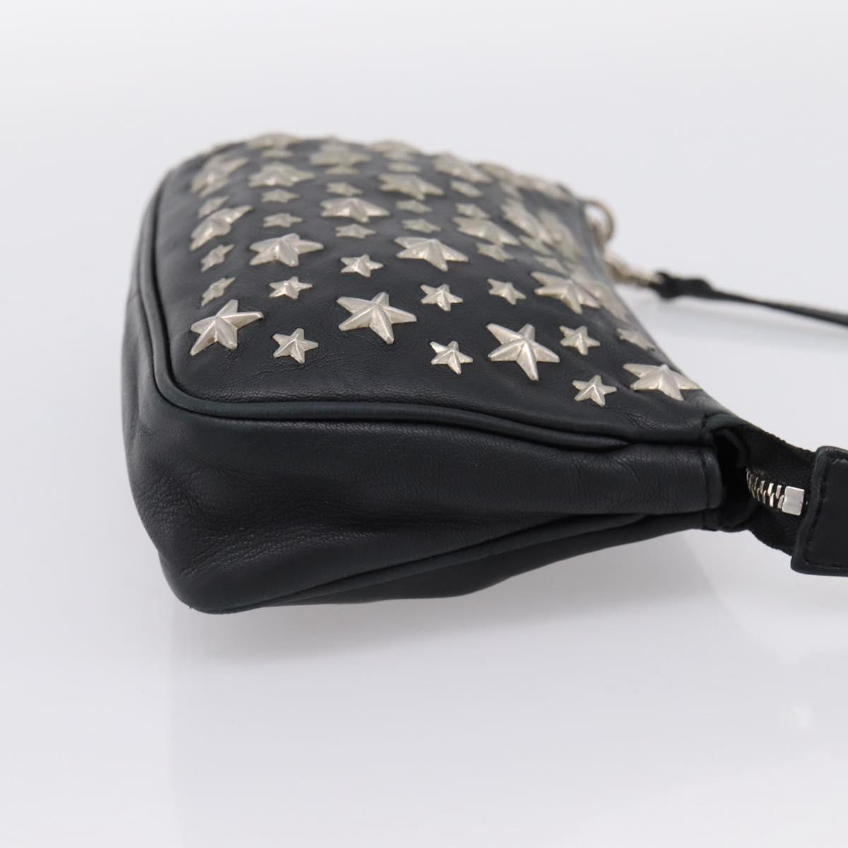 Jimmy Choo Accessory Pouch Leather Black Silver Auth 202164A