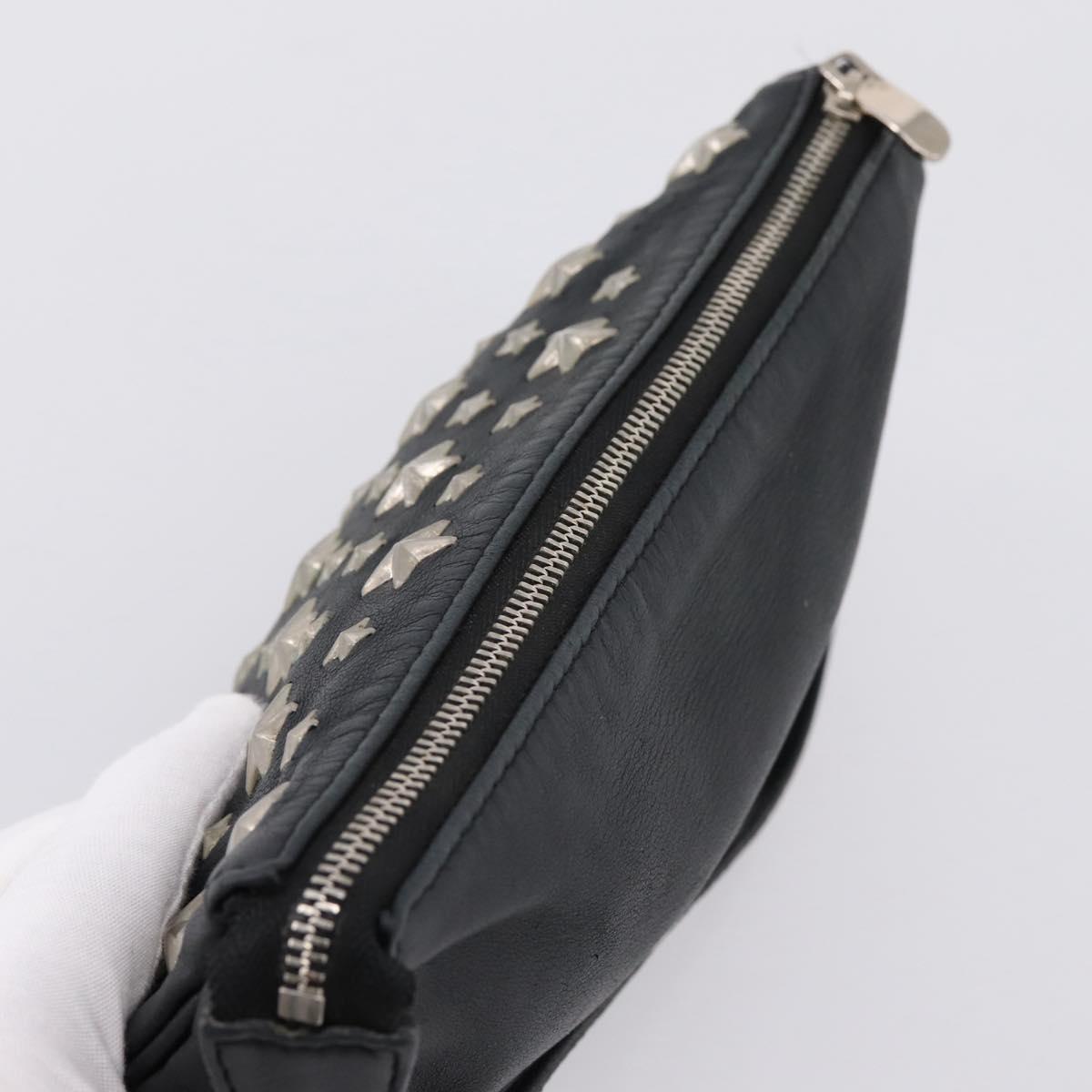 Jimmy Choo Accessory Pouch Leather Black Silver Auth 202164A