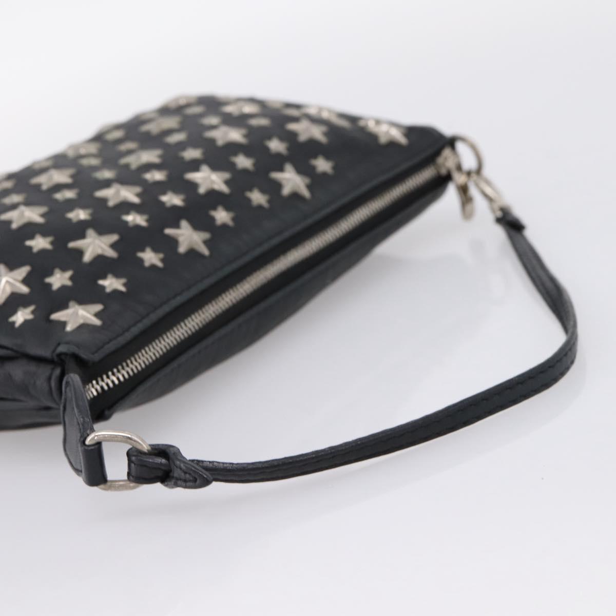 Jimmy Choo Accessory Pouch Leather Black Silver Auth 202164A