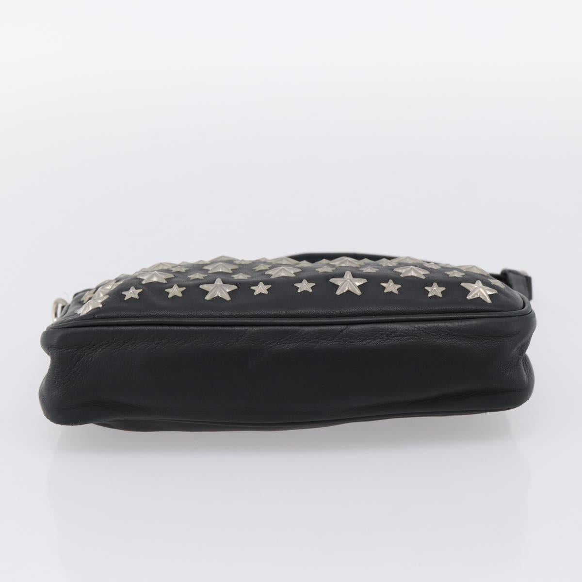 Jimmy Choo Accessory Pouch Leather Black Silver Auth 202164A