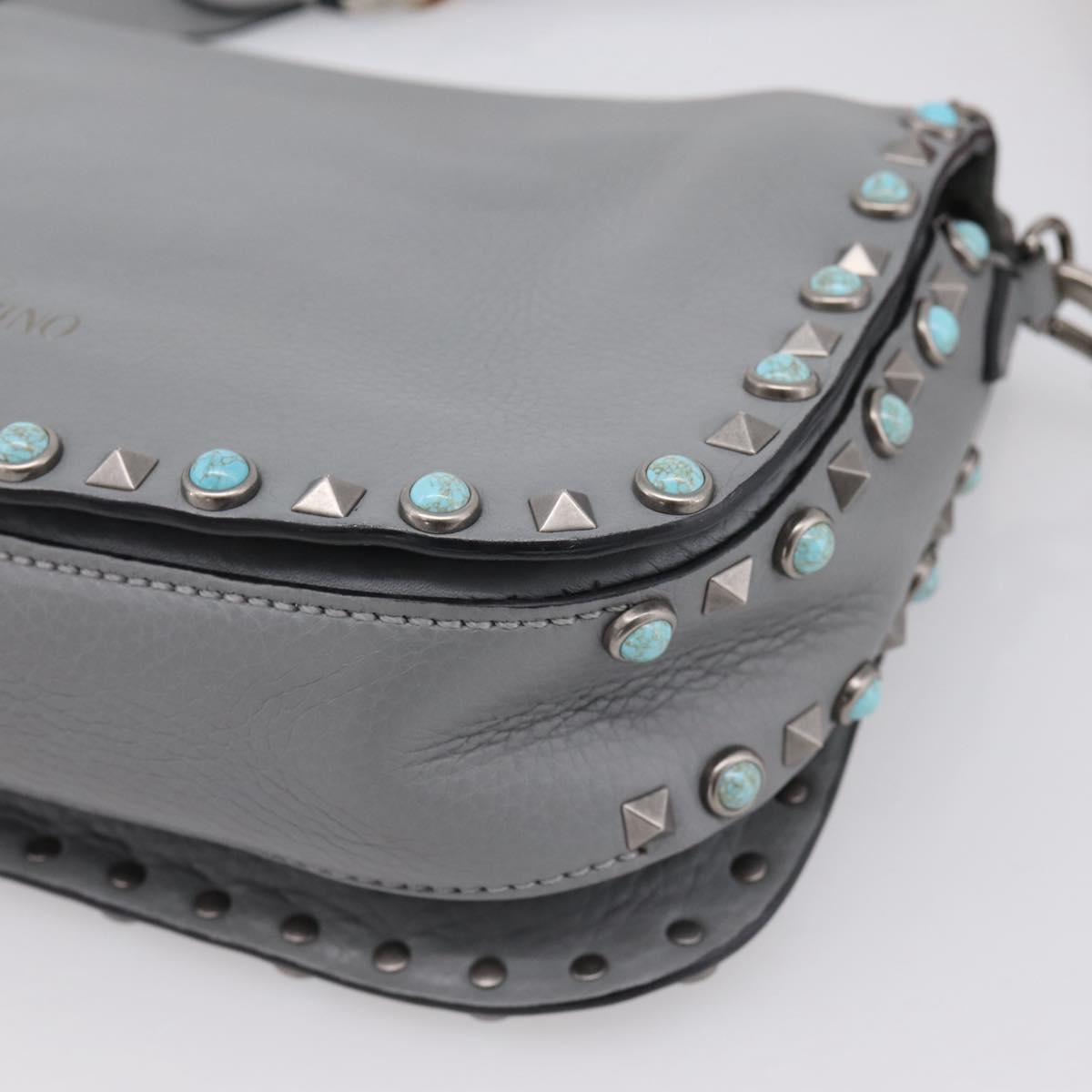 VALENTINO Shoulder Bag Leather Gray Blue Auth 202167