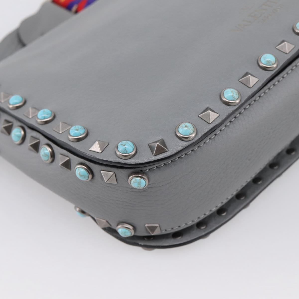 VALENTINO Shoulder Bag Leather Gray Blue Auth 202167