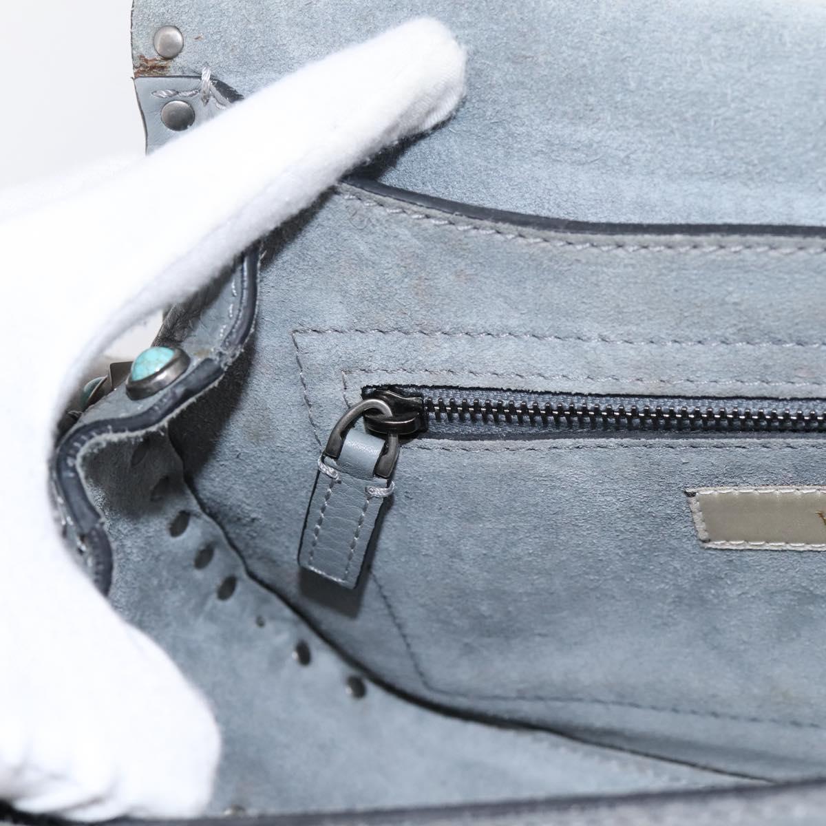 VALENTINO Shoulder Bag Leather Gray Blue Auth 202167