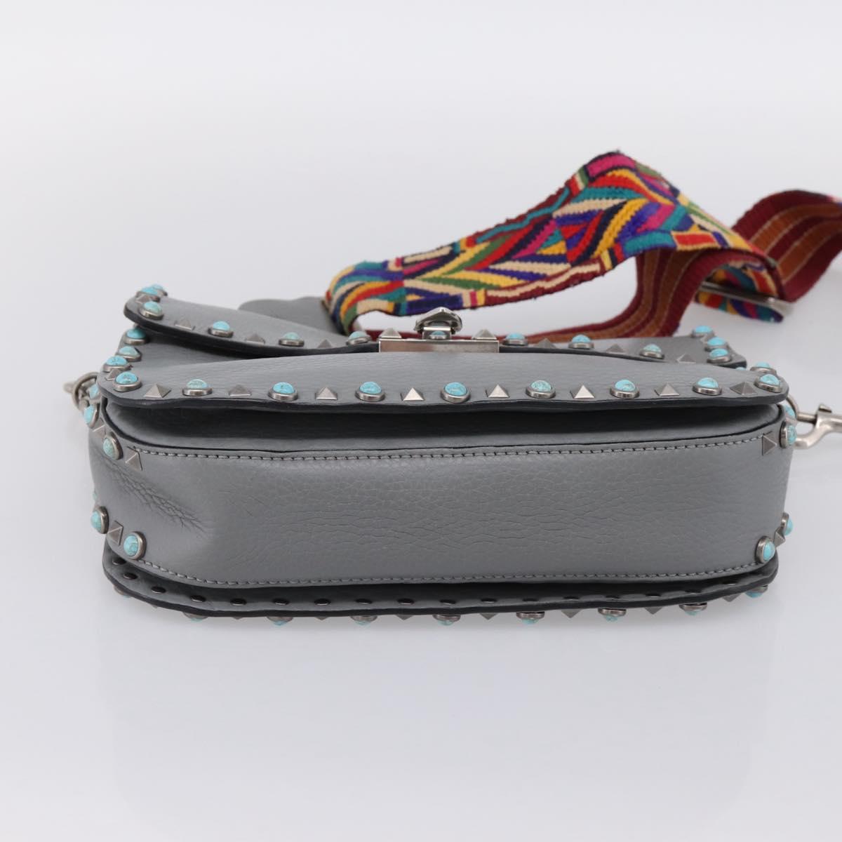 VALENTINO Shoulder Bag Leather Gray Blue Auth 202167
