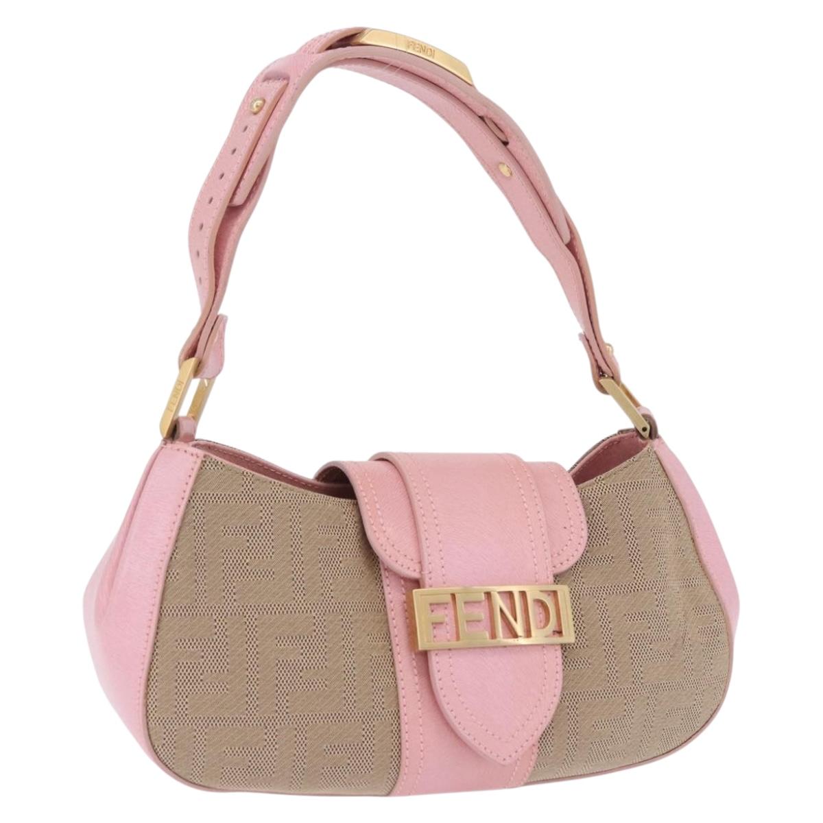 FENDI Zucca Canvas Shoulder Bag Pink Gold Auth 202168V