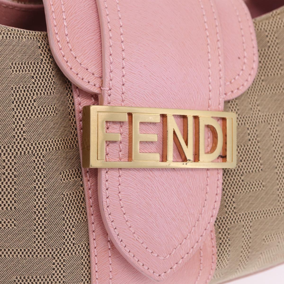FENDI Zucca Canvas Shoulder Bag Pink Gold Auth 202168V