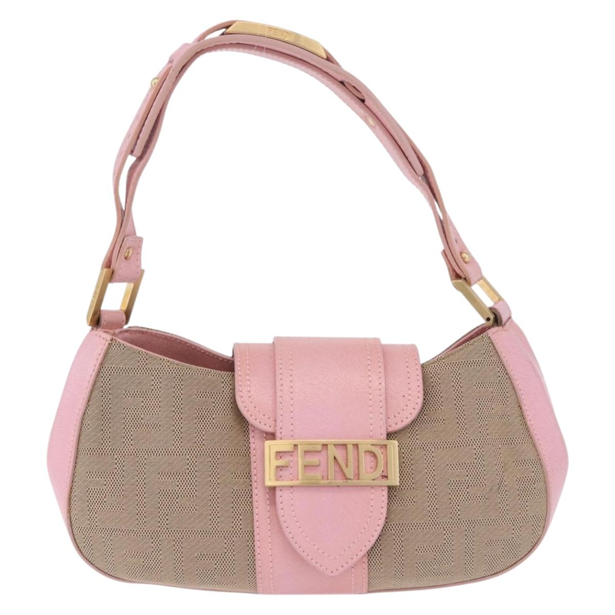 FENDI Zucca Canvas Shoulder Bag Pink Gold Auth 202168V