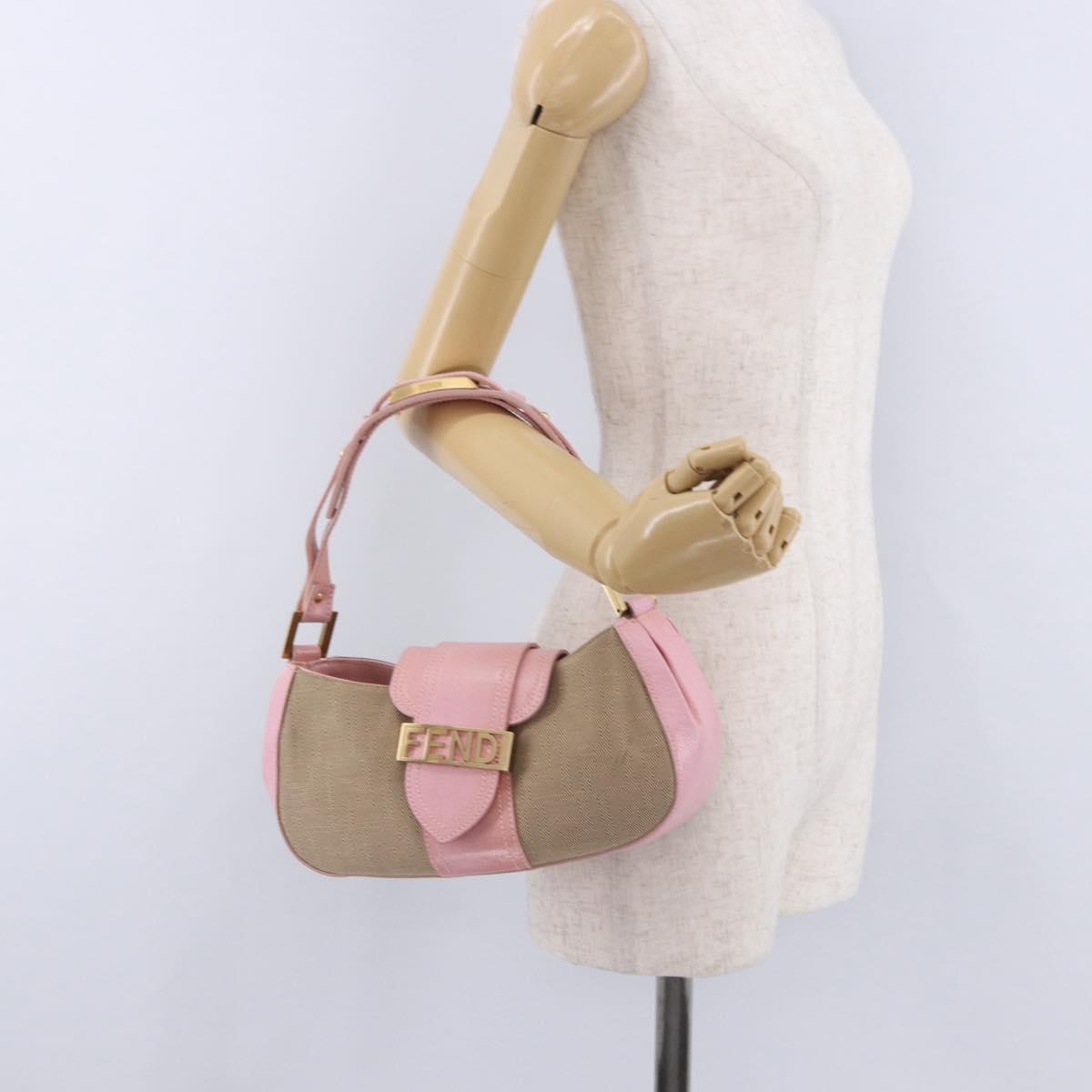 FENDI Zucca Canvas Shoulder Bag Pink Gold Auth 202168V