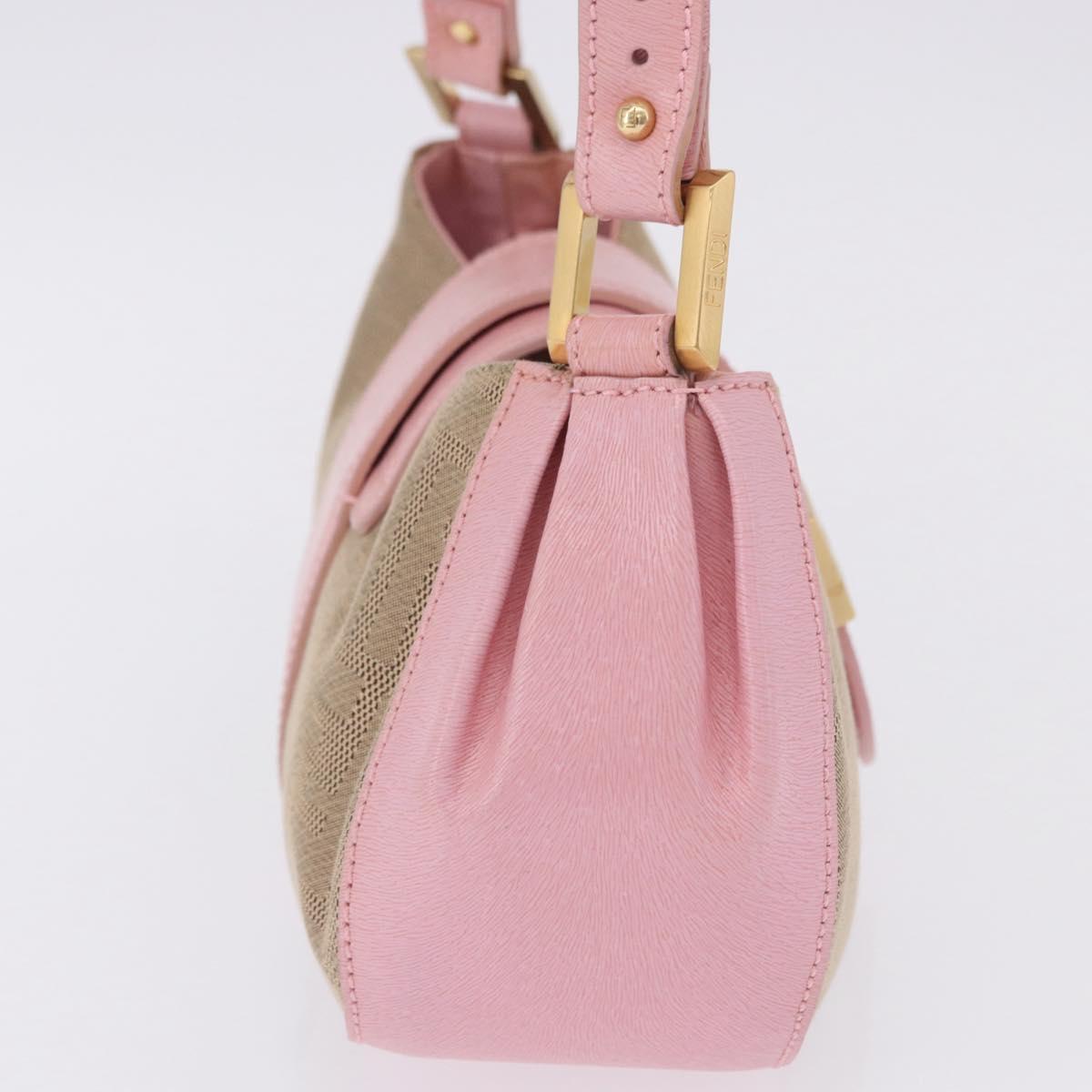 FENDI Zucca Canvas Shoulder Bag Pink Gold Auth 202168V