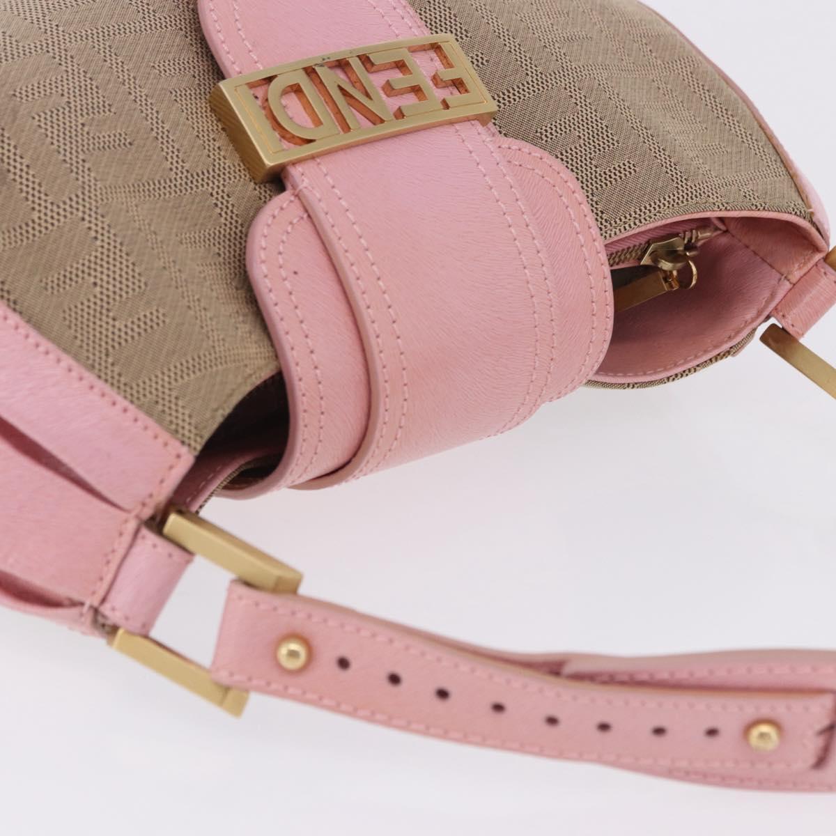 FENDI Zucca Canvas Shoulder Bag Pink Gold Auth 202168V
