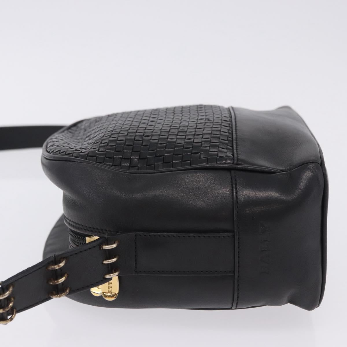 BALLY Shoulder Bag Leather Black Gold Tone Auth 202169