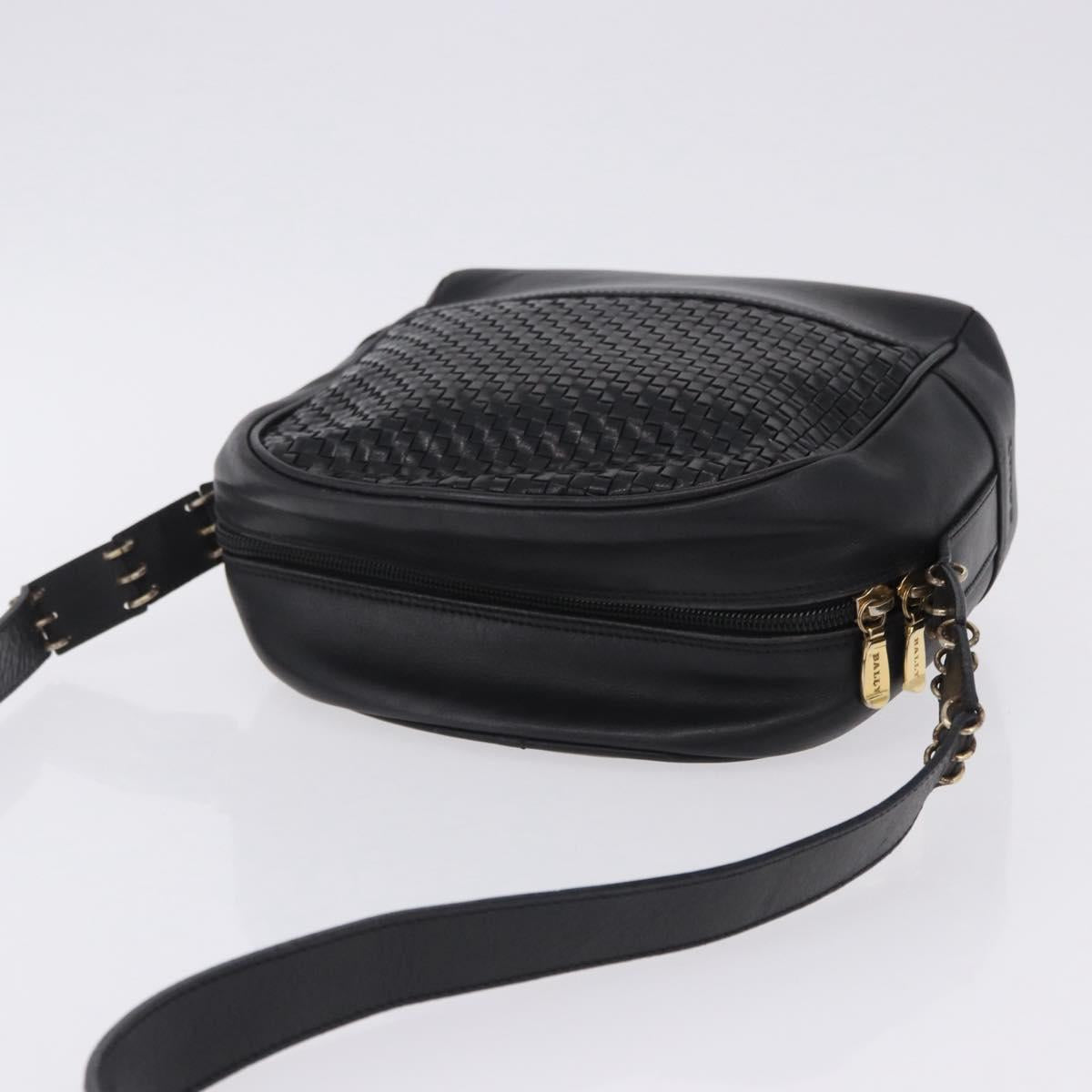 BALLY Shoulder Bag Leather Black Gold Tone Auth 202169