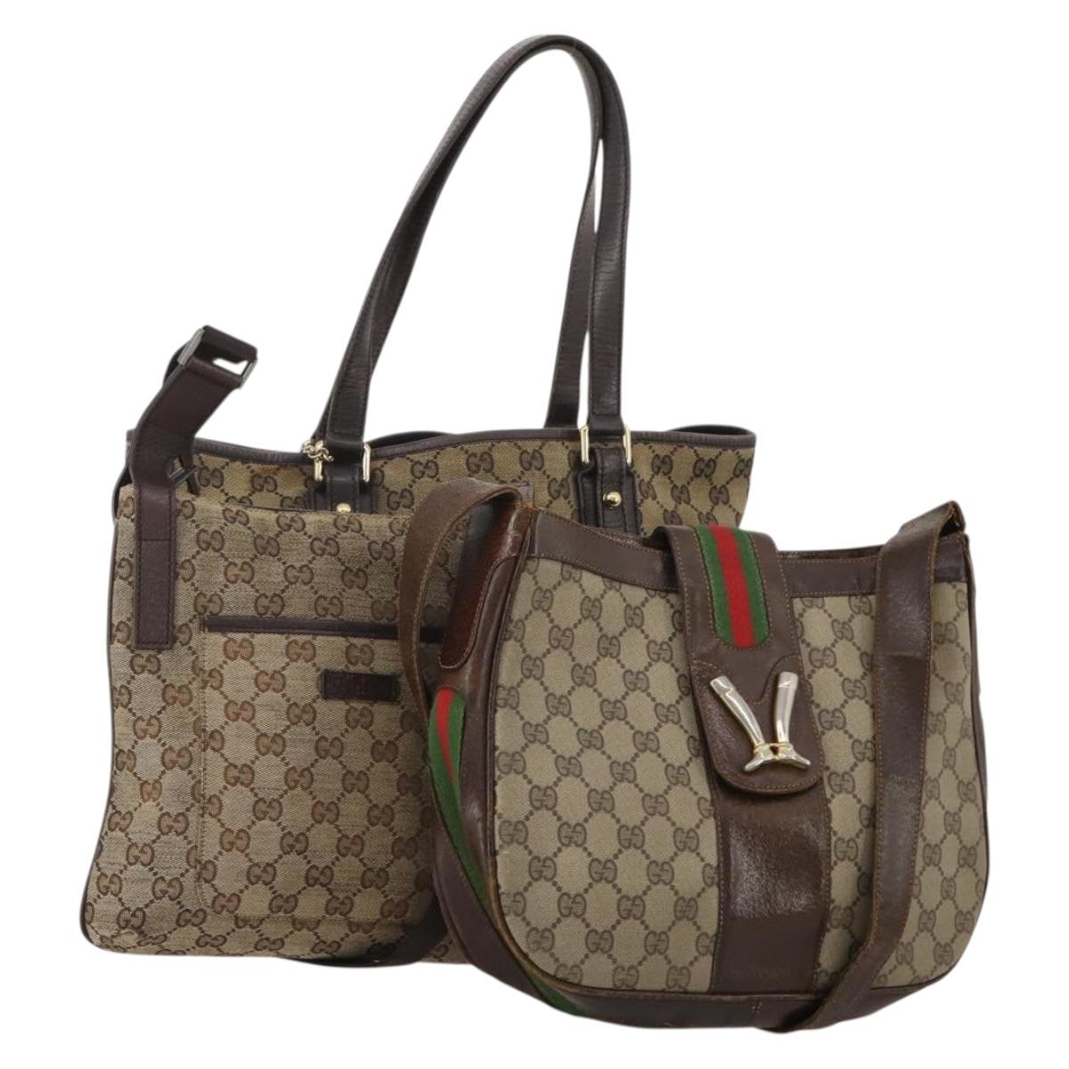 GUCCI GG Canvas Supreme Sherry Line Shoulder Tote Bag Beige Brown Auth 202170