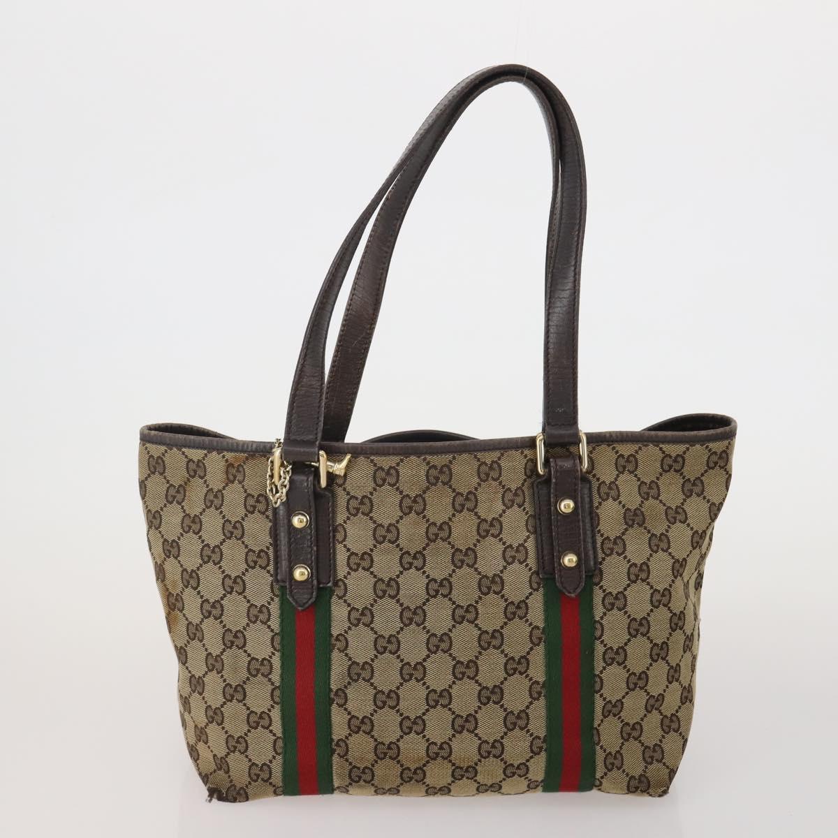 GUCCI GG Canvas Supreme Sherry Line Shoulder Tote Bag Beige Brown Auth 202170