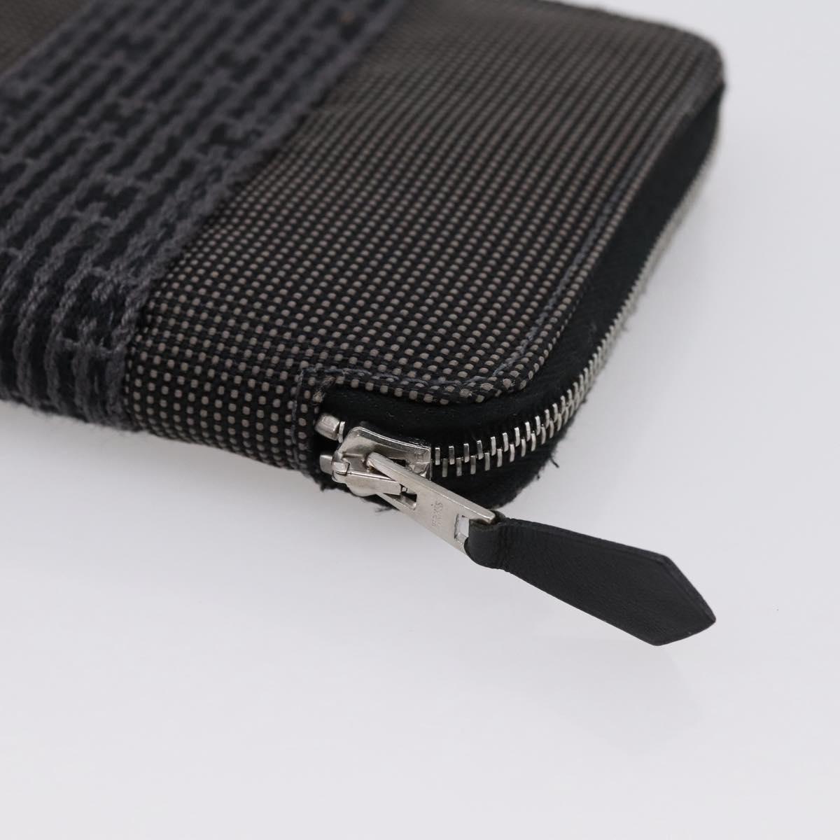 HERMES Her Line Perth PM Wallet Canvas Gray Silver Auth 202172A